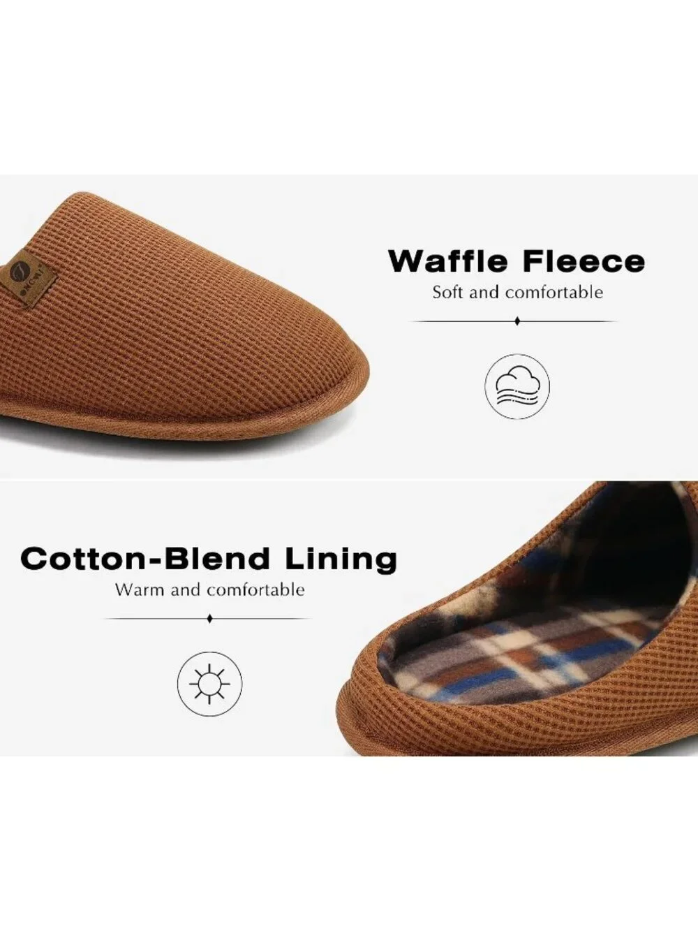 Men's Khaki Cushion Memory Foam Shake Fleece Faux Fur Lining House Slipper Shoes